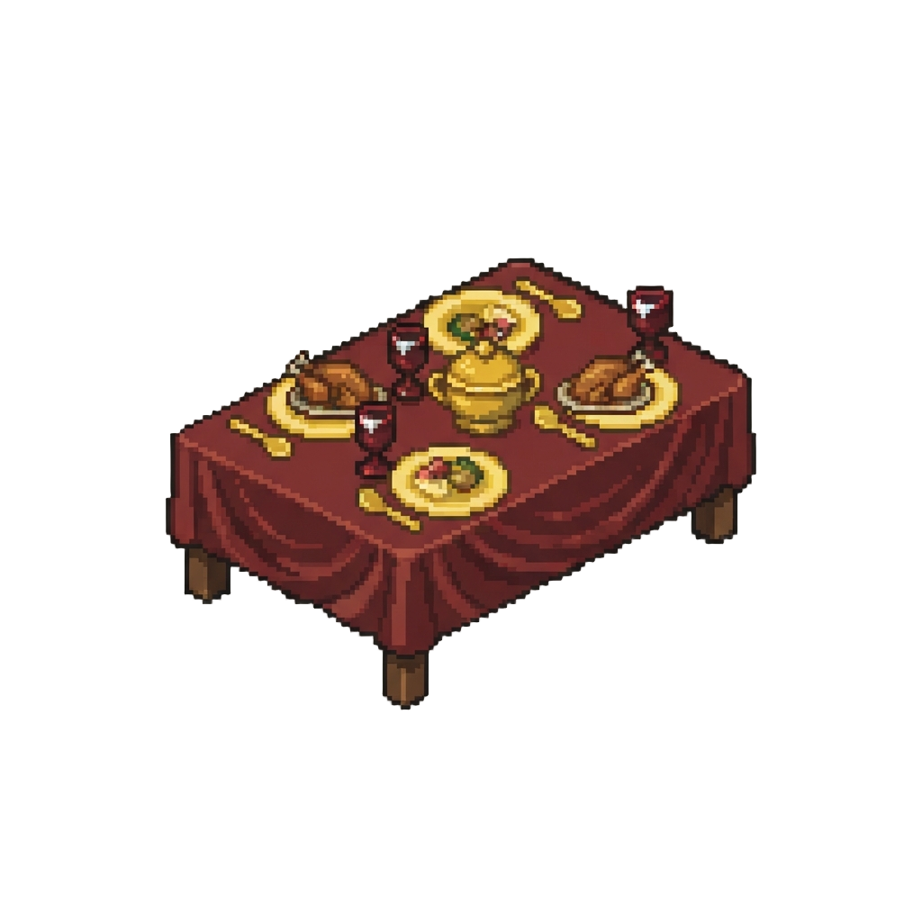 A Grand Banquet Table Set with Solid Gold Plates and Crystal Goblets