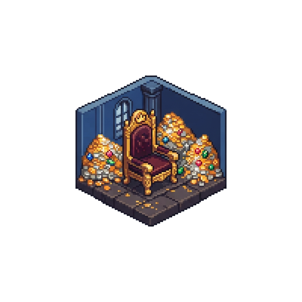 A Royal Throne Room Lined with Mountains of Shiny Coins