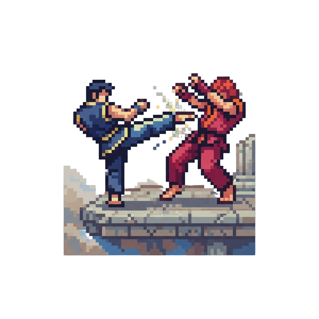 A Fast-paced Martial Arts Clash Atop Floating Temple Ruins