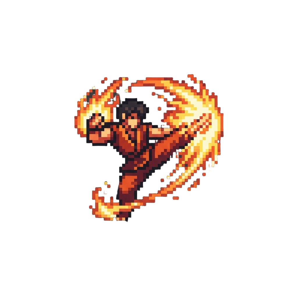 A Fiery Martial Arts Combination Strike Lighting Up a Dark Arena