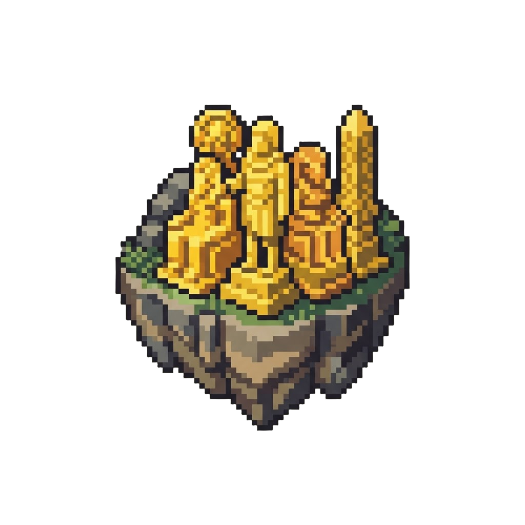 A Floating Island Loaded with Giant Solid Gold Statues