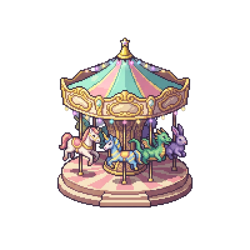 A Whimsical Carousel Ride Beneath Glowing Pastel Fairy Lights