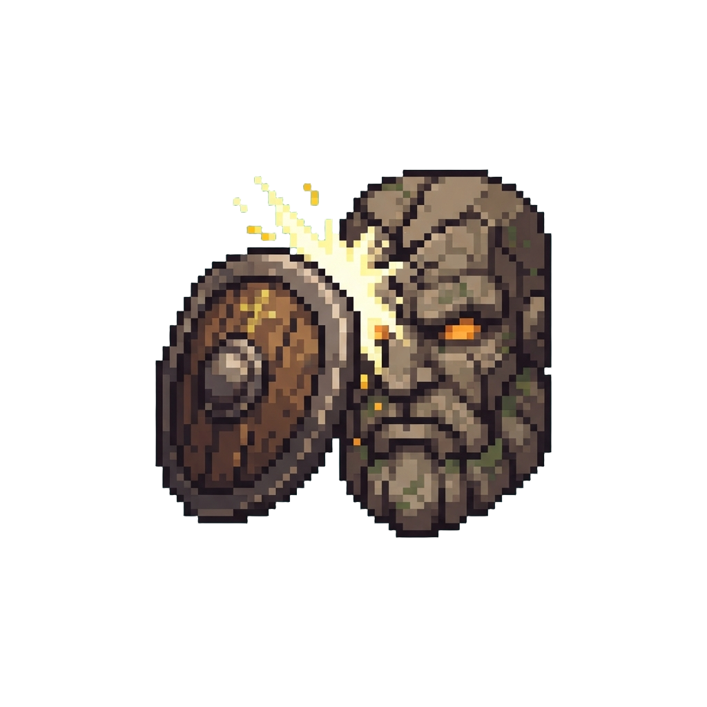 A Powerful Shield Bash Clash Against a Colossal Stone Titan