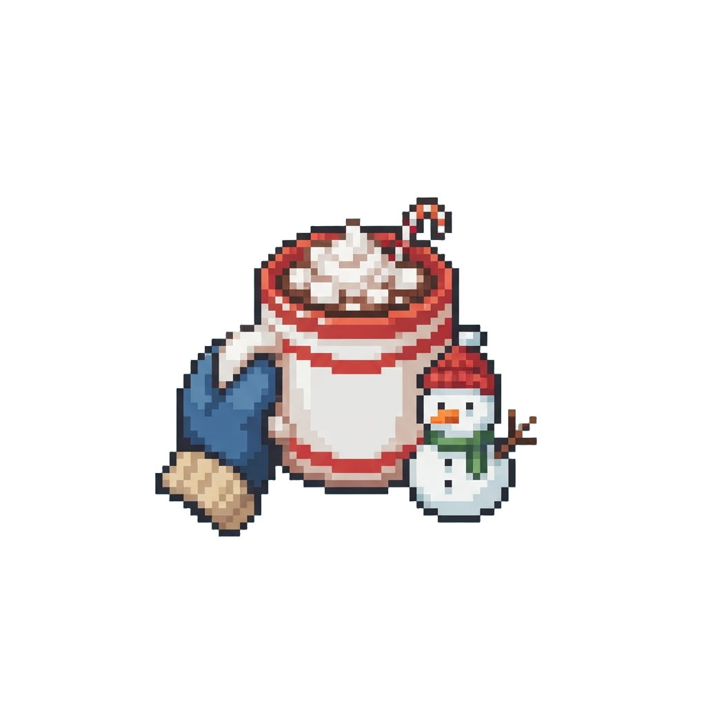 A Cozy Winter Walk Sipping Hot Cocoa Amidst Falling Snowflakes