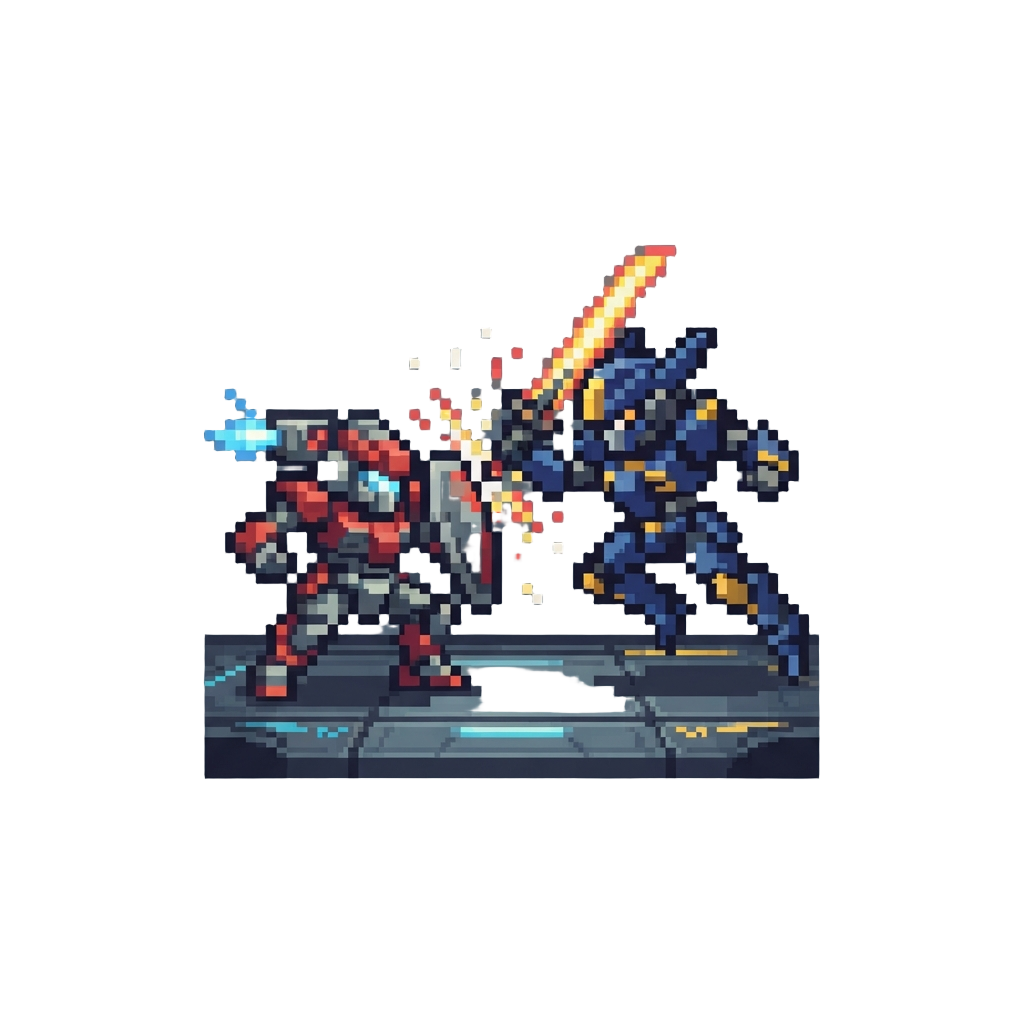 A High-octane Mecha Duel in the Middle of a Glowing Futuristic Arena