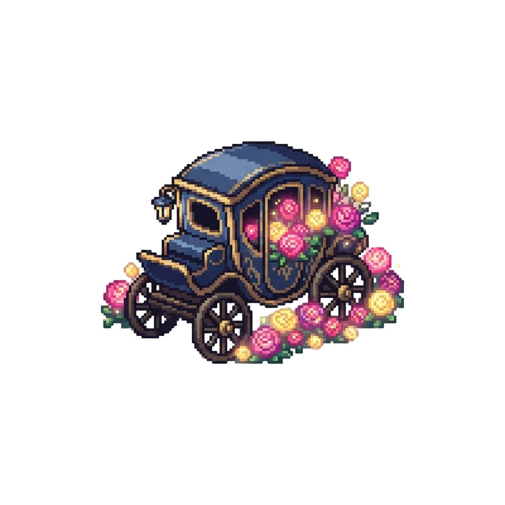 A Magical Carriage Ride Through a Field of Glowing Roses