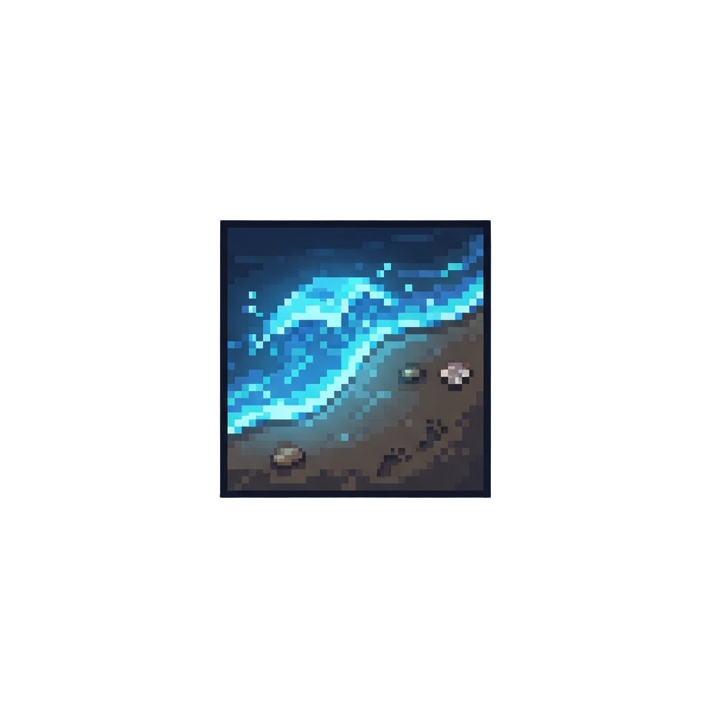 A Serene Beach Walk Beside Gentle Waves Glowing with Bioluminescence