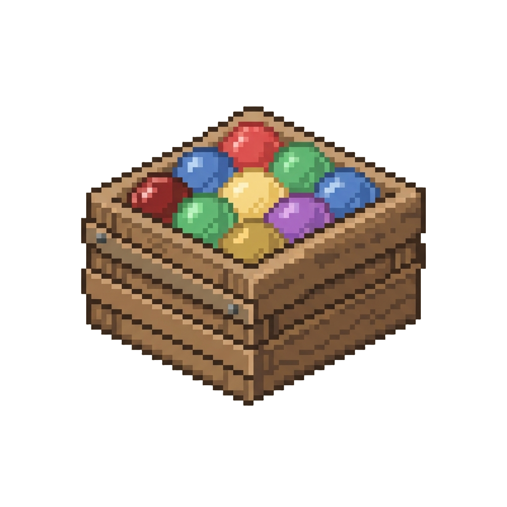 A Crate of Colorful Glass Marbles
