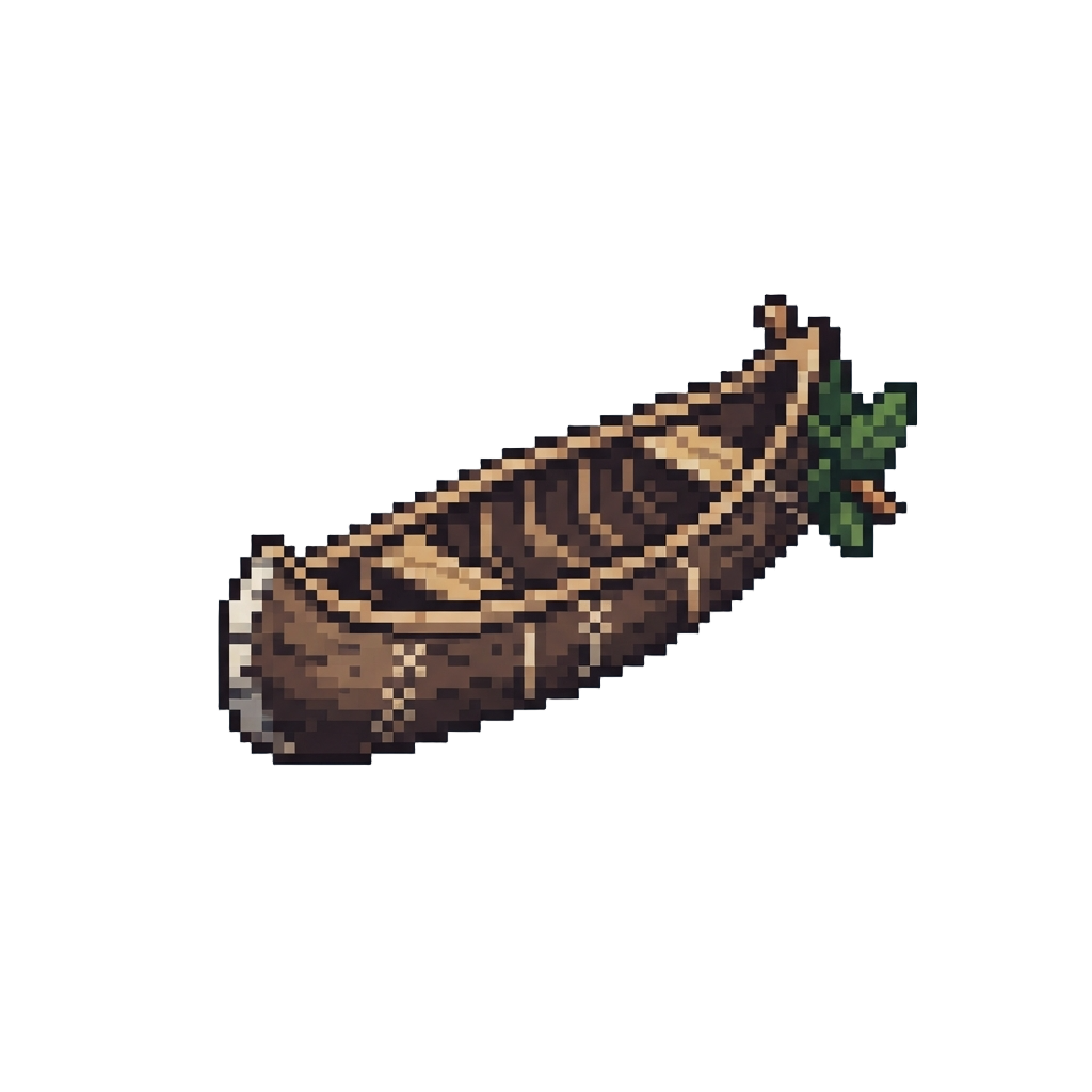 A Bark Canoe with a Leafy Rudder
