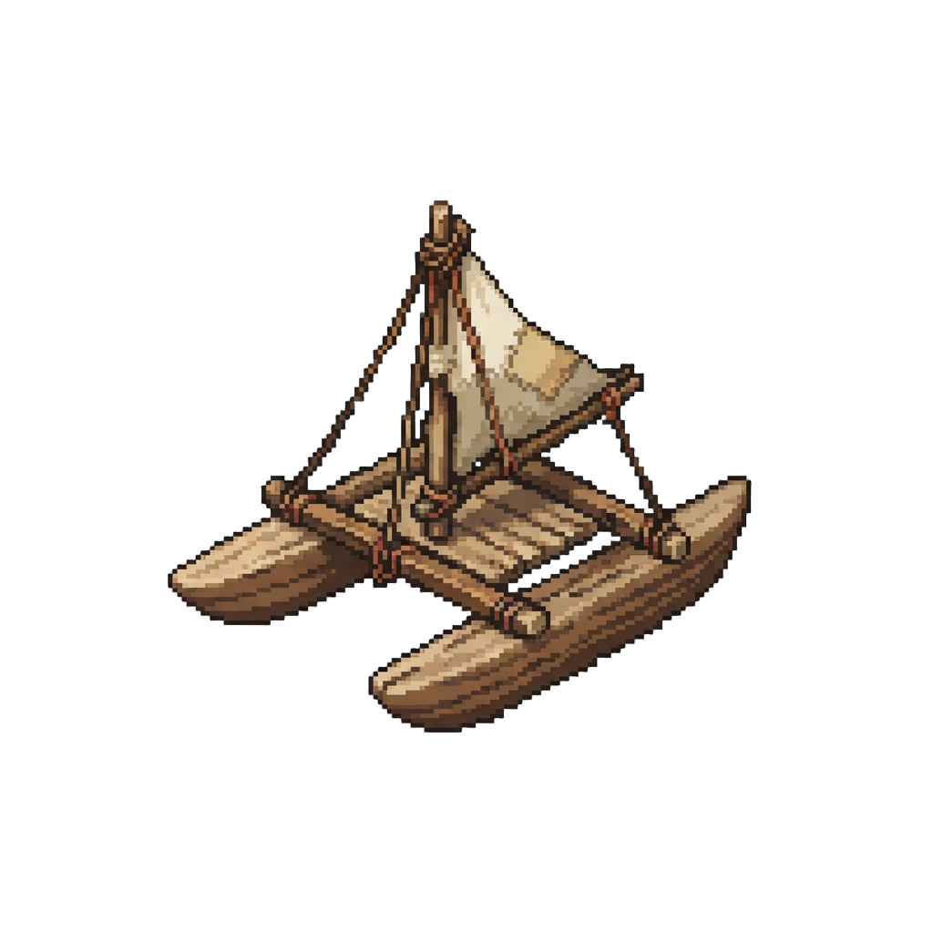 A Driftwood Catamaran with Coconut Rigging