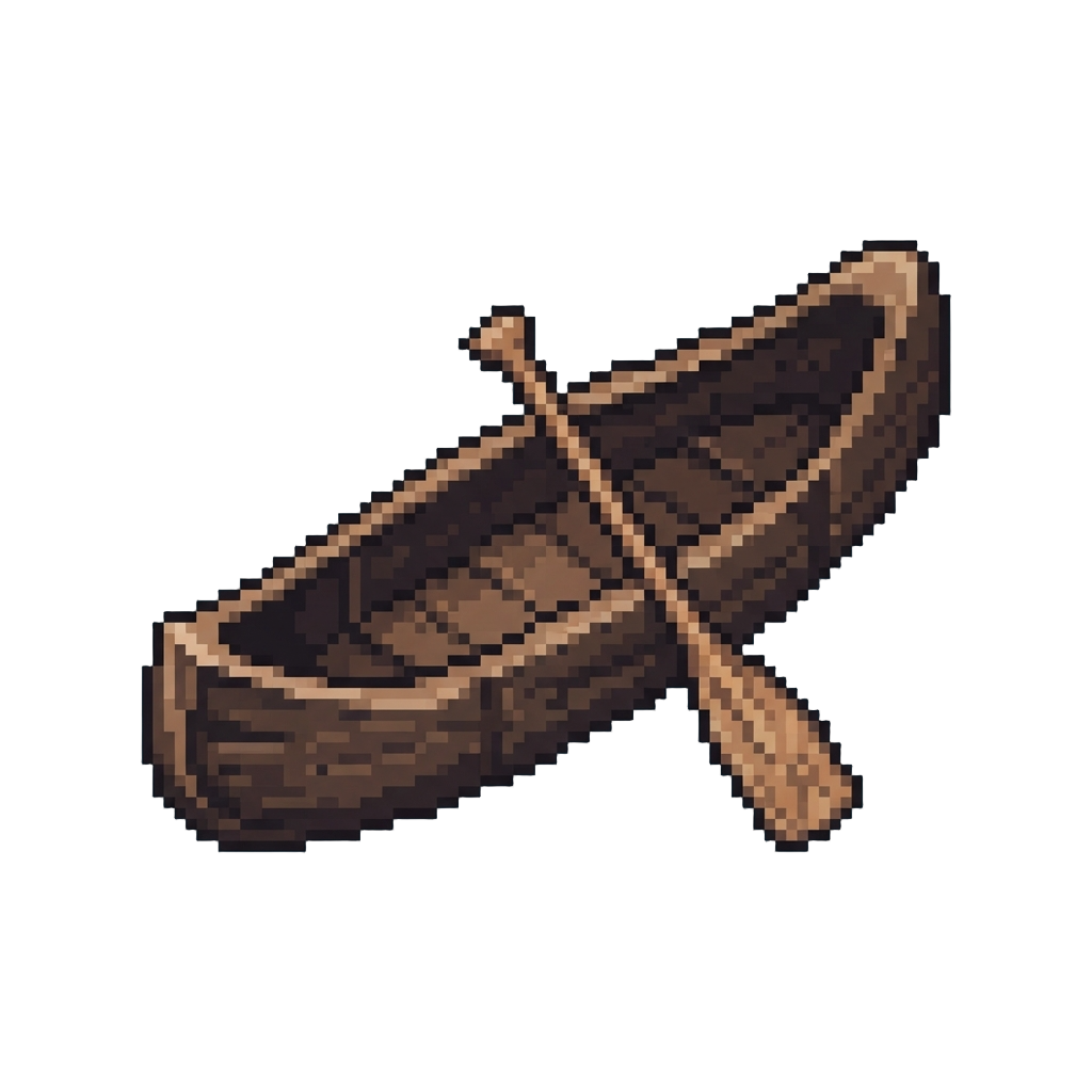 A Hollowed Log Canoe with a Wooden Paddle