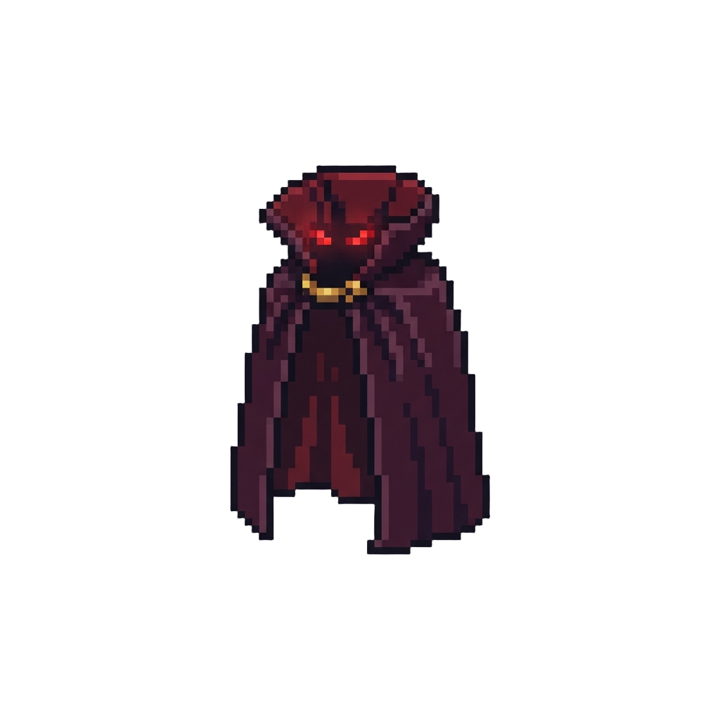 A Dark Velvet Cape with a High Collar and Glowing Red Vampire Eyes