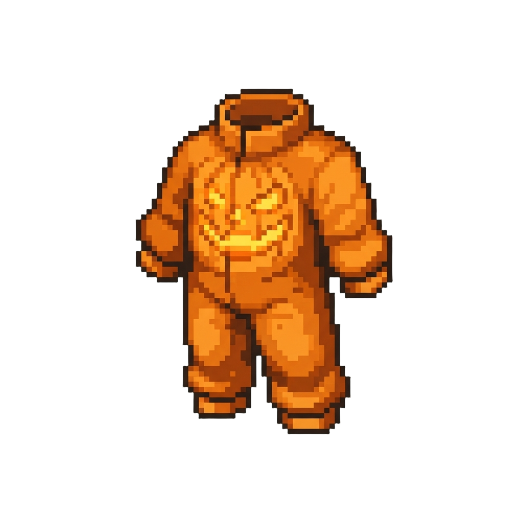 A Carved Orange Pumpkin Jumpsuit with Glowing Carved Face