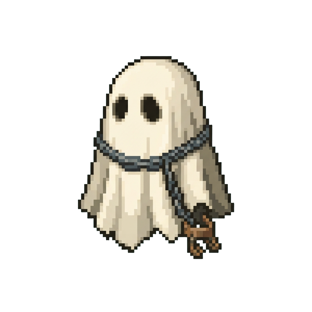 A Spooky Bedsheet Ghost Outfit with Tiny Toy Chain Shackles