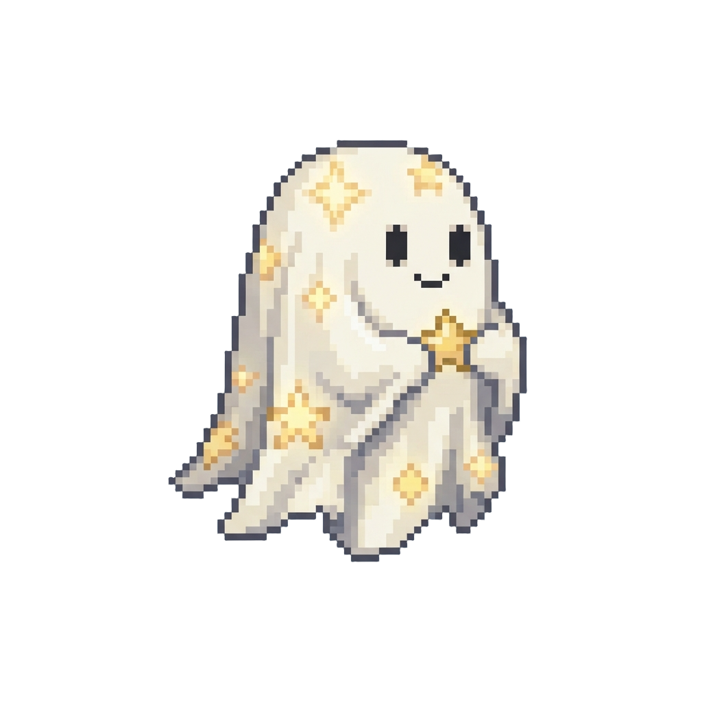 A Friendly Bedsheet Ghost Draped with Glowing Star Patterns
