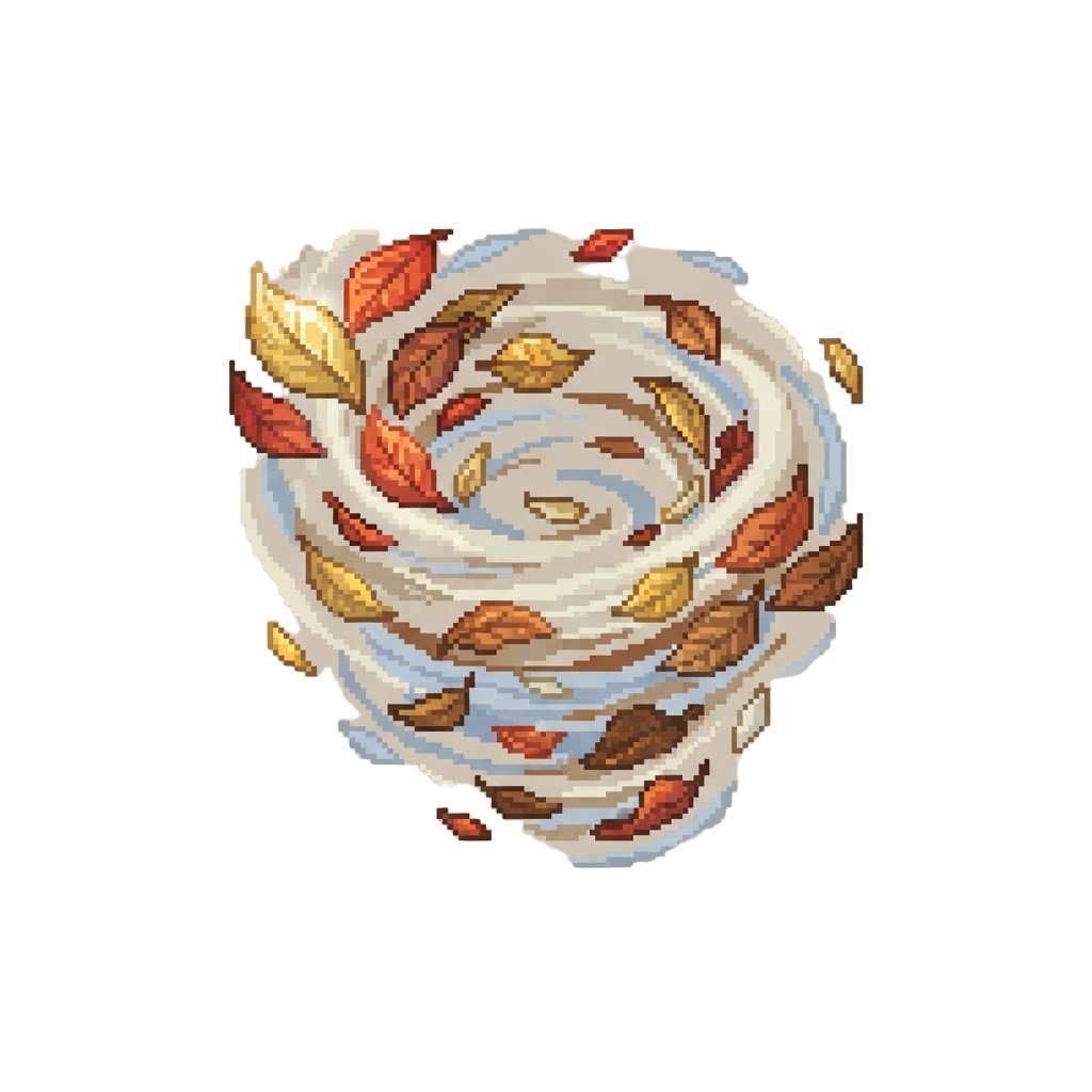 Swirling Fallen Leaves Caught in a Directional Wind Vortex