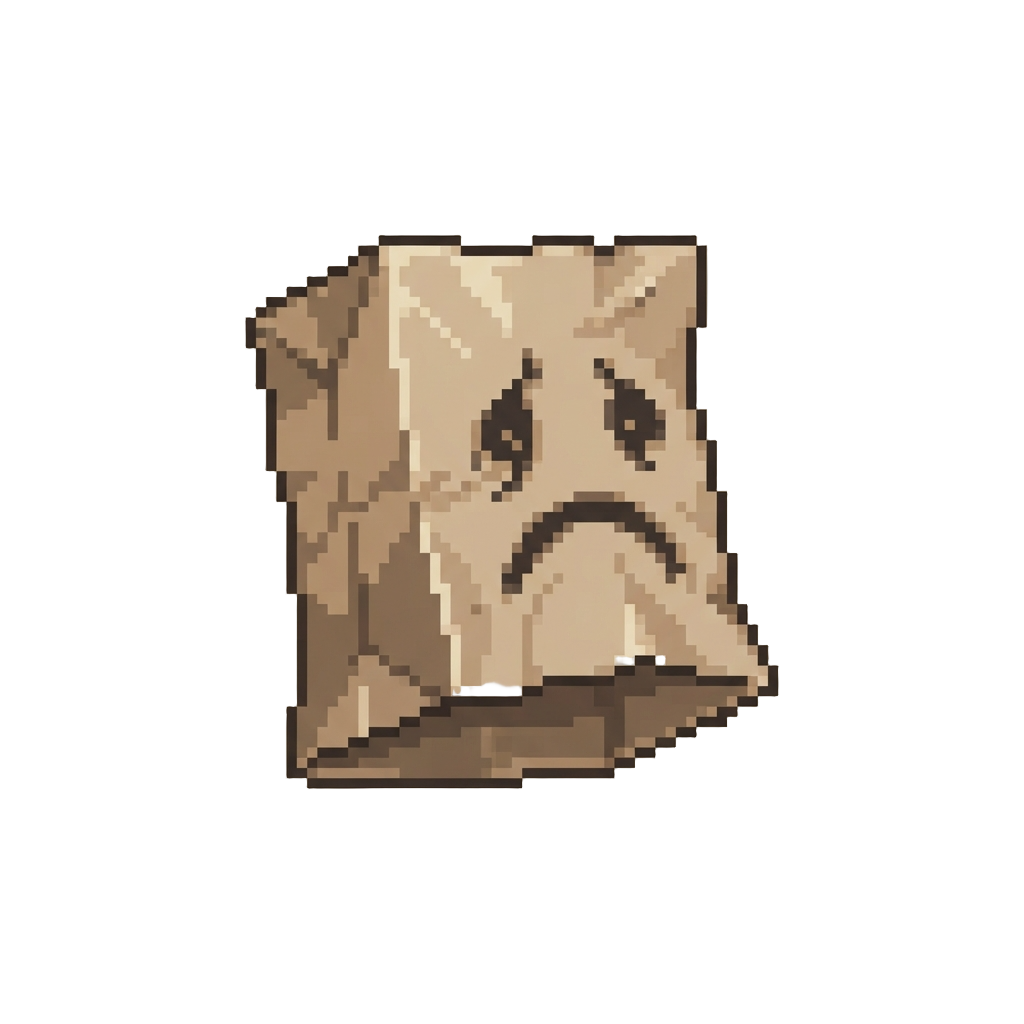 A Paper Bag Mask with a Frowny Face