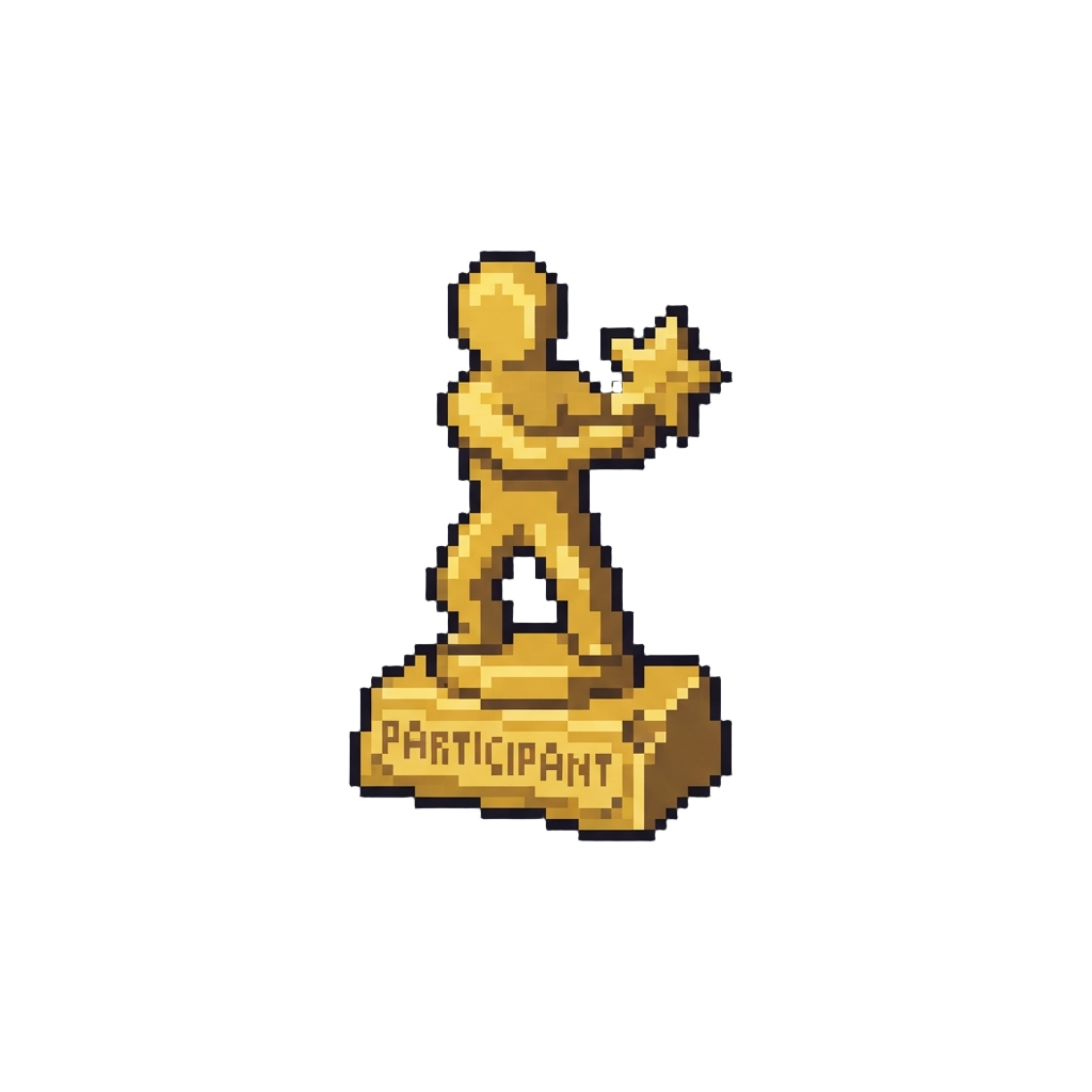 A Bent Plastic Toy Trophy Reading Participant