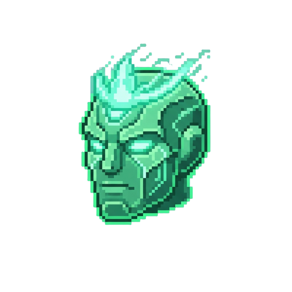 A Floating Green Holographic Giant Head