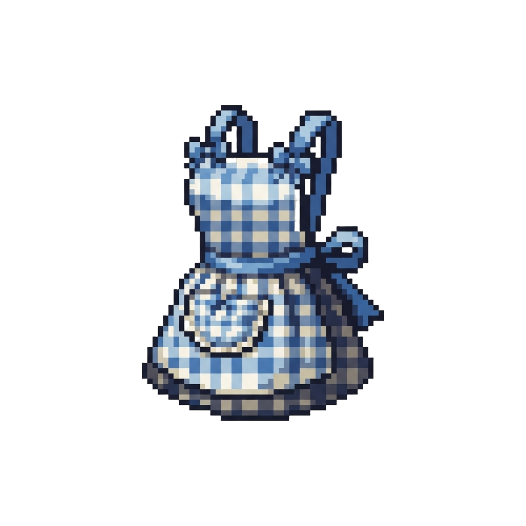 A Gingham Apron Overlay with Blue Ribbons