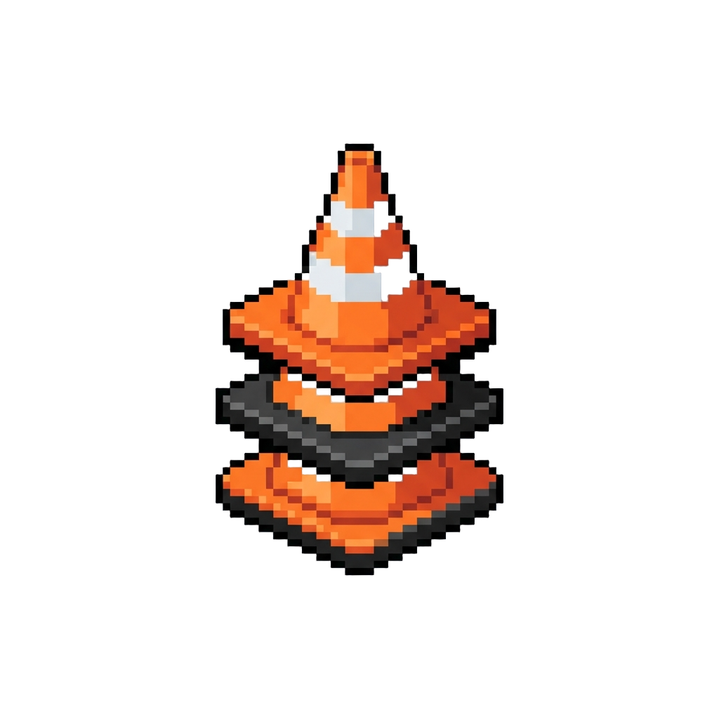 A Row of Stacked Highway Traffic Cones