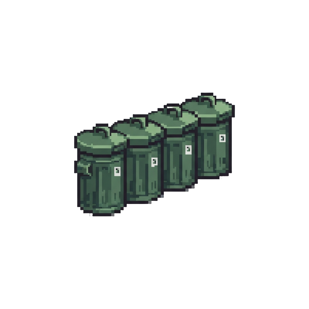 A Line of Parked City Garbage Cans