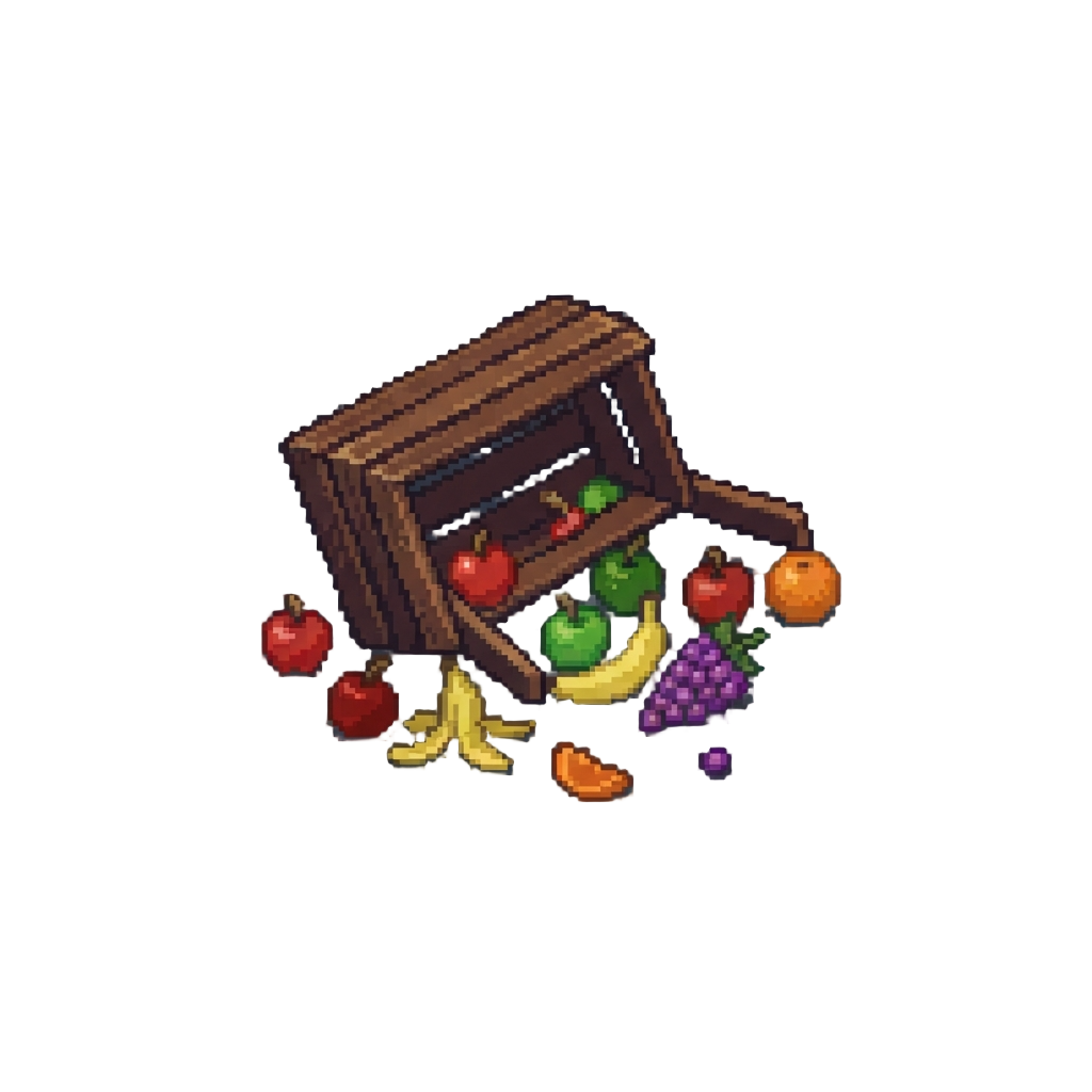A Spilt Fruit Stand Across the Asphalt