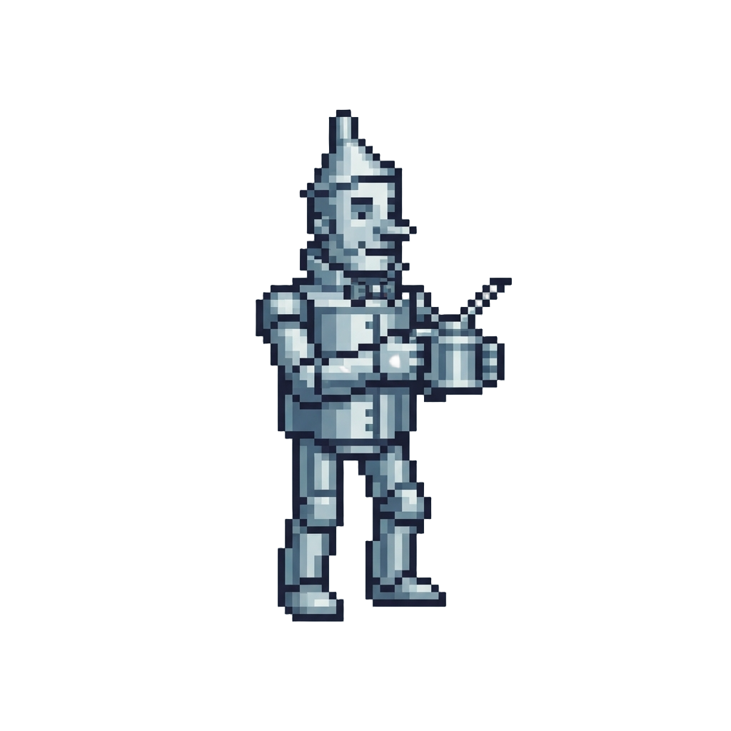 A Gleaming Tin Man Holding an Oil Can