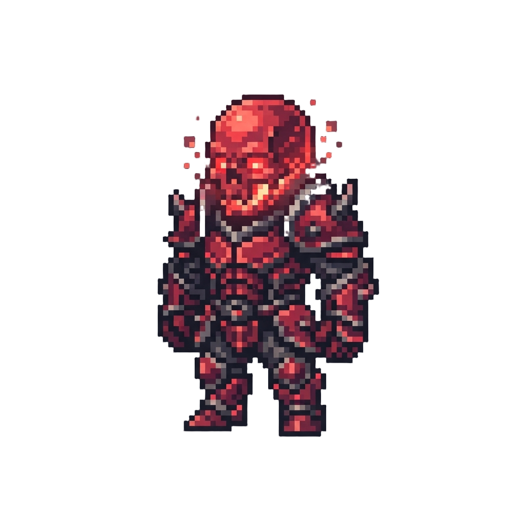 A Glowing Crimson Skull Battle Suit