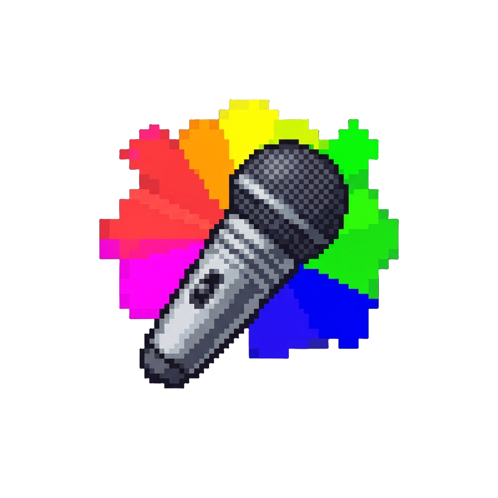 A Shimmering Rainbow Pyrotechnic Burst Behind the Microphone