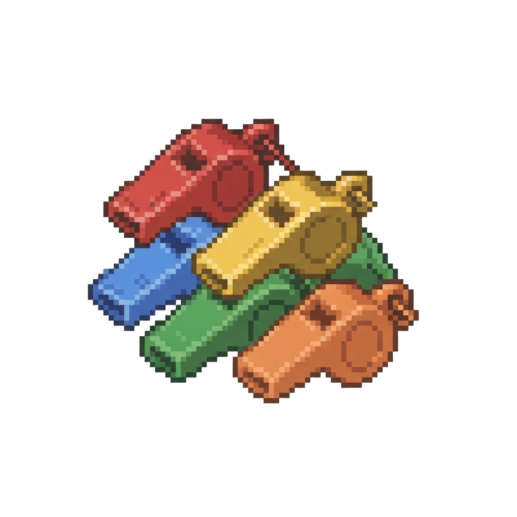 A Tumbling Pile of Miniature Toy Whistles