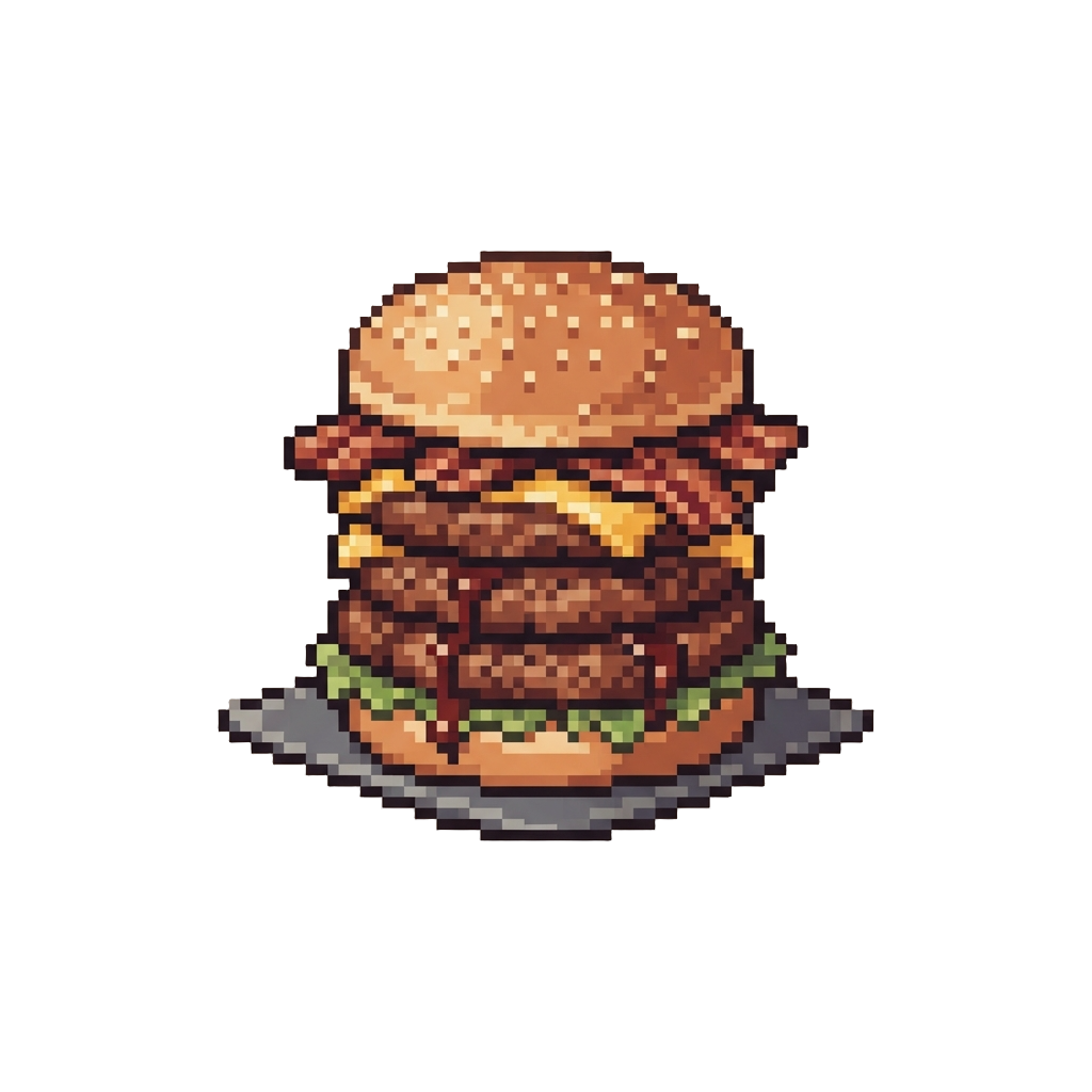 A Towering Triple-patty Bacon Barbecue Burger Platter