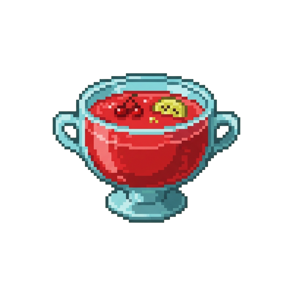 A Flying Punch Bowl Full of Bright Red Fruit Punch