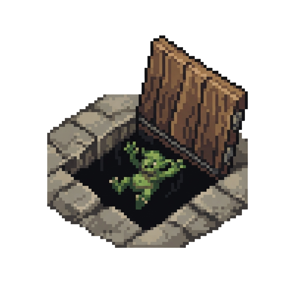 A Sudden Trapdoor Opening Beneath the Grot Into a Dark Bottomless Pit