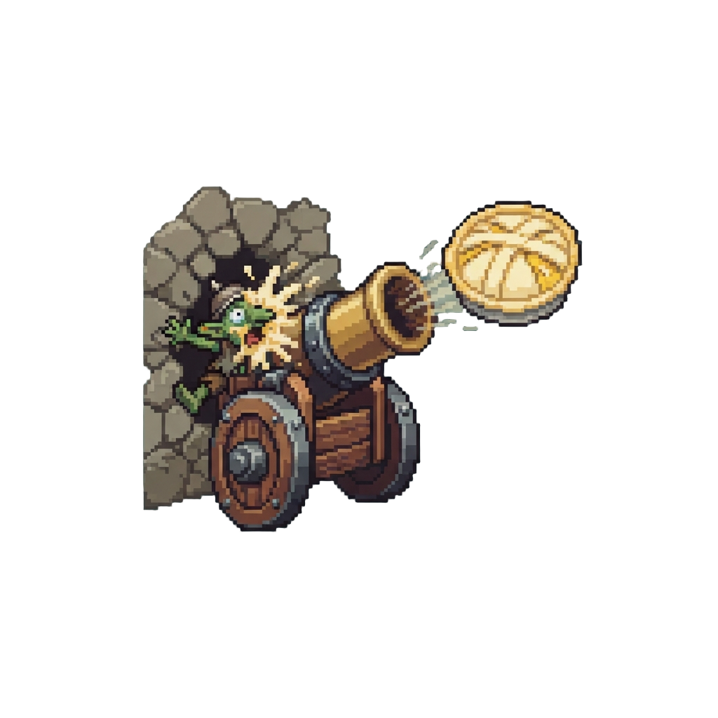 A Ridiculous Pie-in-the-face Cannon That Blasts the Grot Through a Wall
