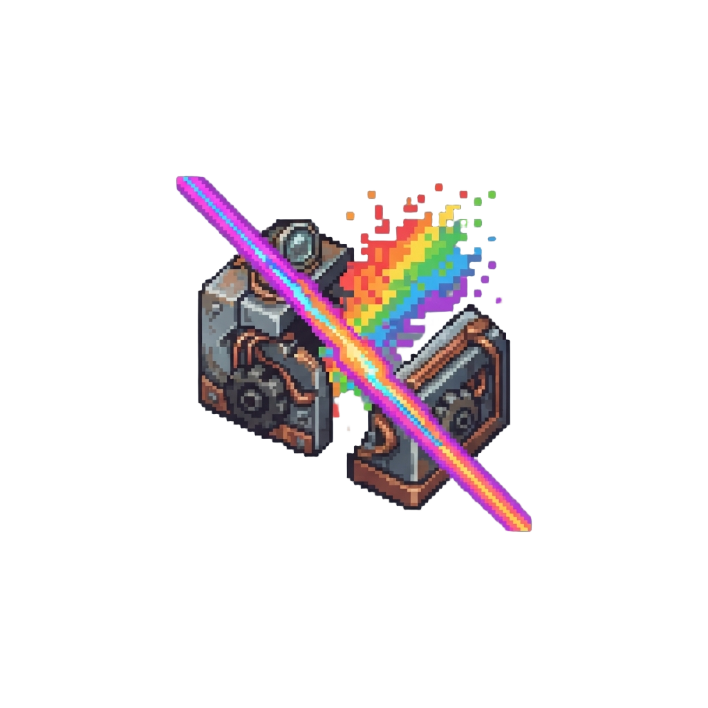 A High-powered Laser Beam Slicing the Contraption Into a Puff of Rainbow Ash