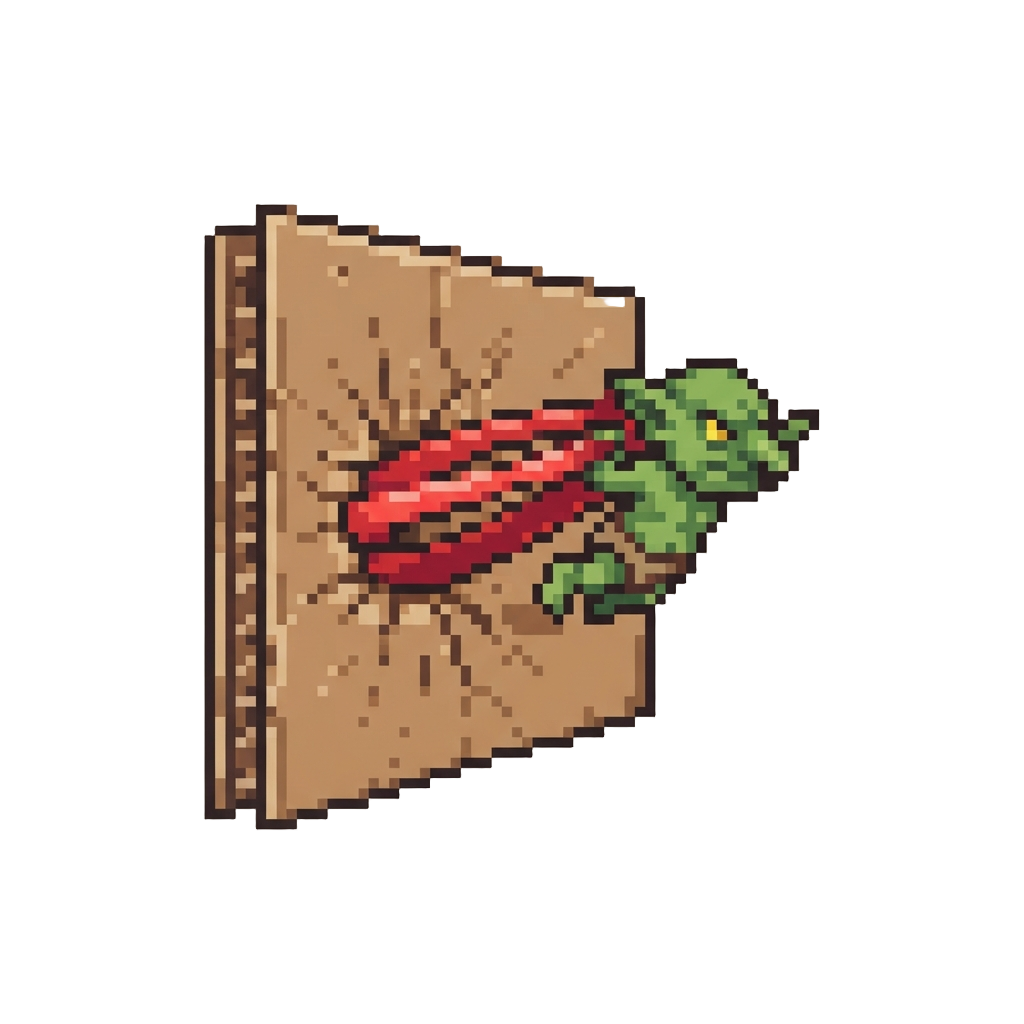 A Giant Rubber Band Catapulting the Grot Headfirst Into a Cardboard Wall