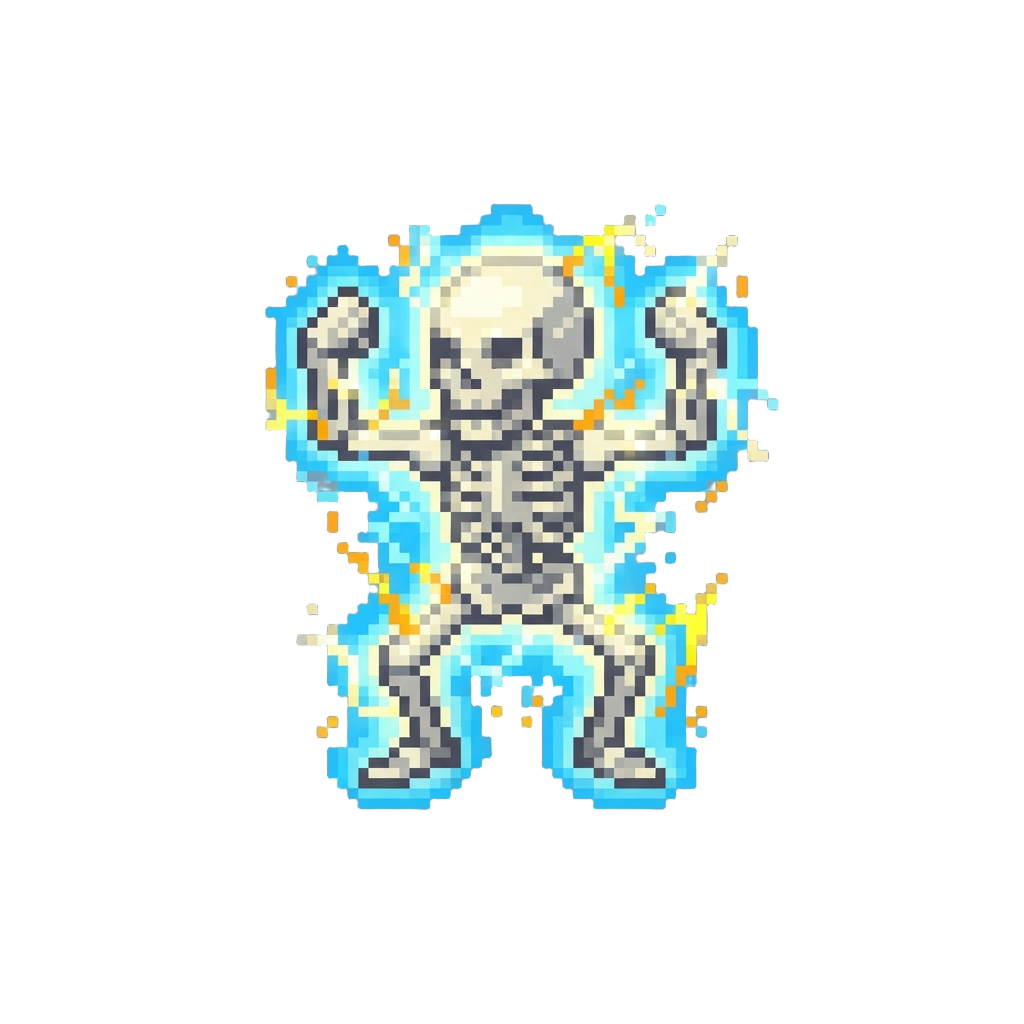 An Instant Zapping Electrocution Leaving a Glowing Cartoon Skeleton