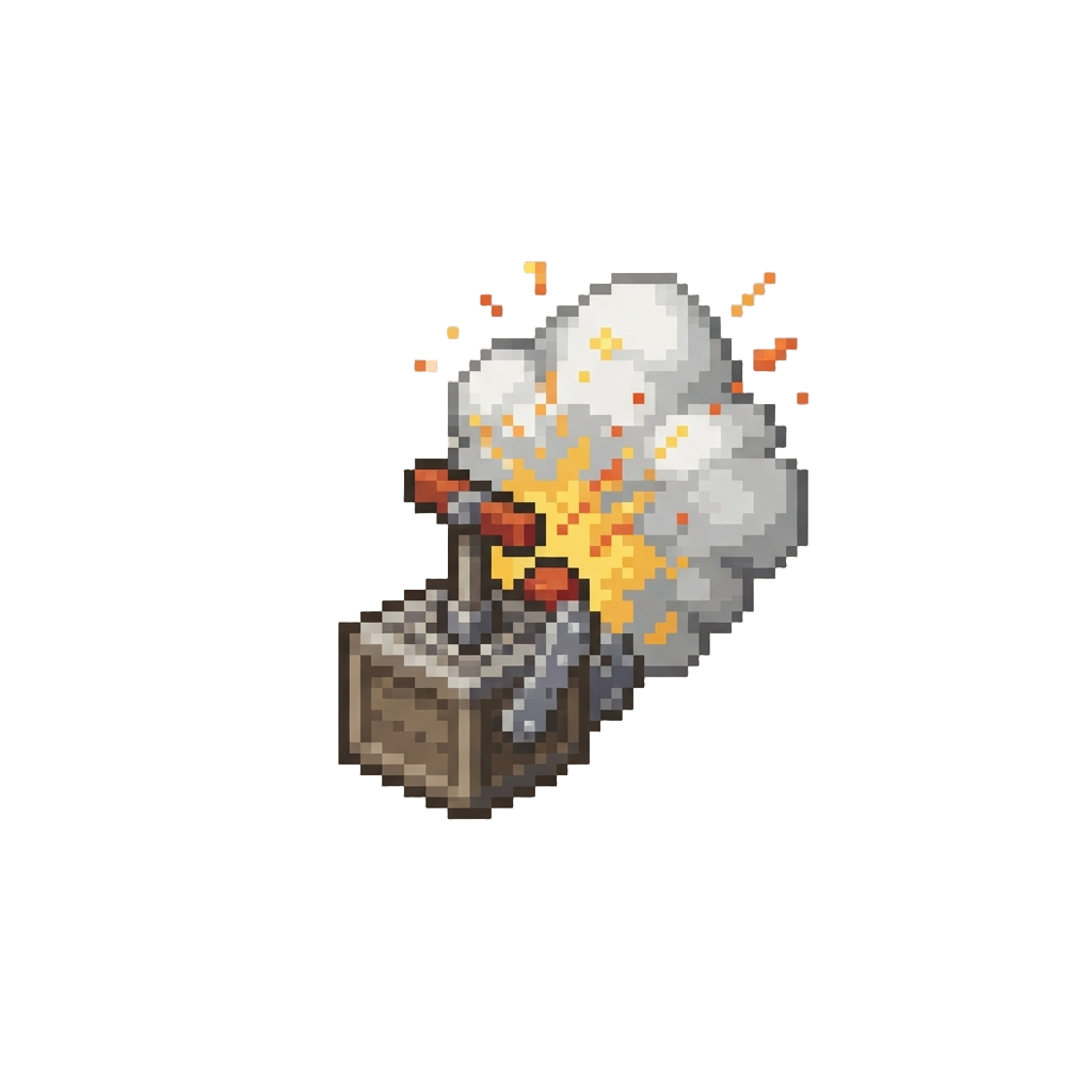 A Miniature Tnt Plunger Popping Up and Detonating Into a Cloud of Smoke