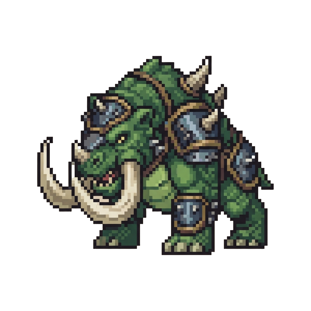 A Towering Green Squighoth Beast with Massive Razor-sharp Tusks