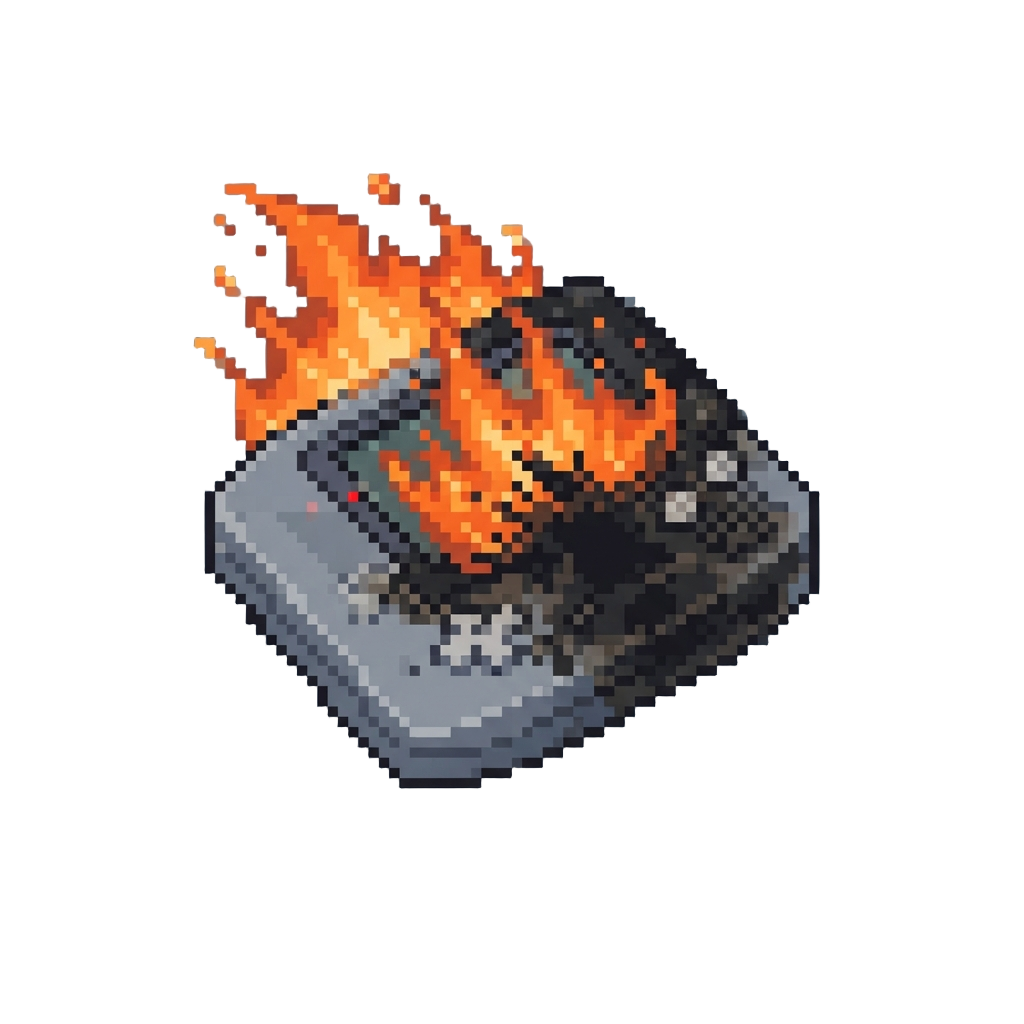 A Fiery Orange Blast Scorching the Console and Covering the Grot in Black Soot
