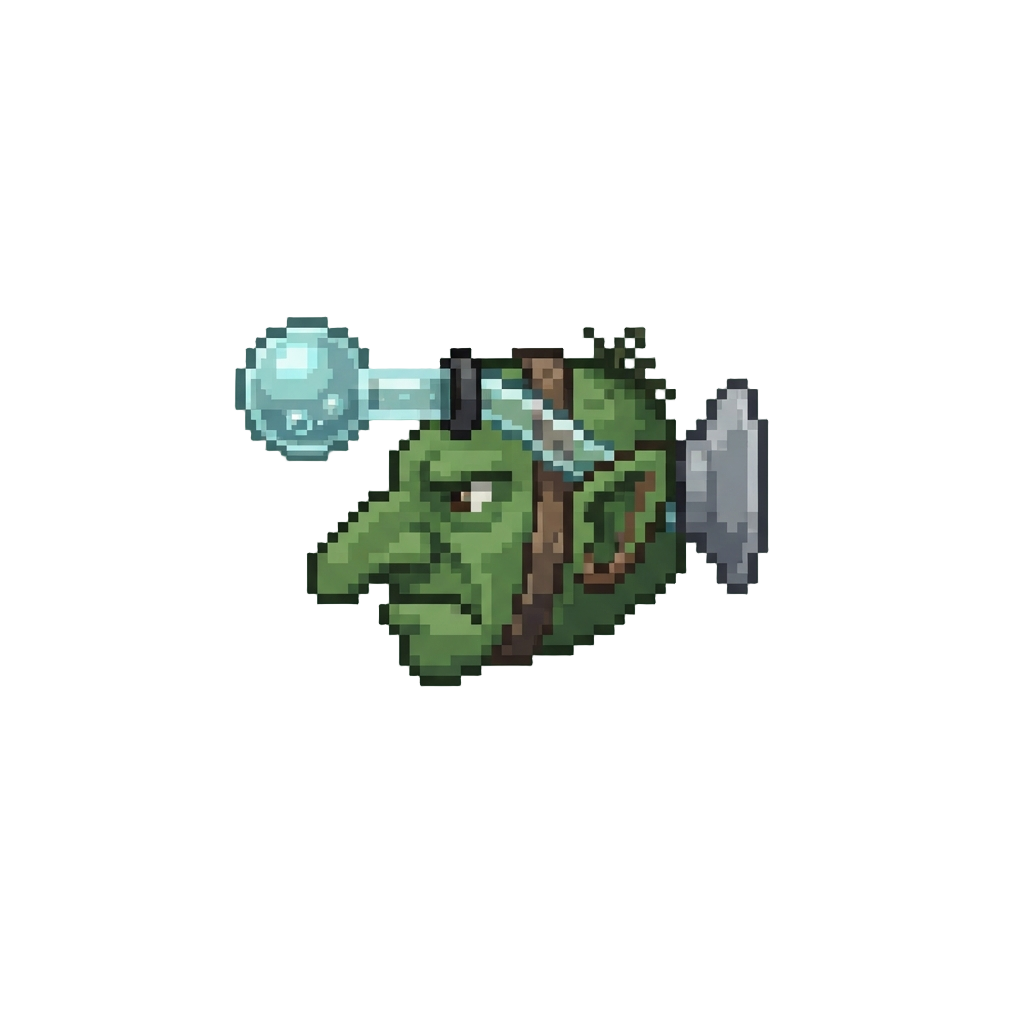 A Comical Glass Suction Cup Tube Attached to the Grot's Head