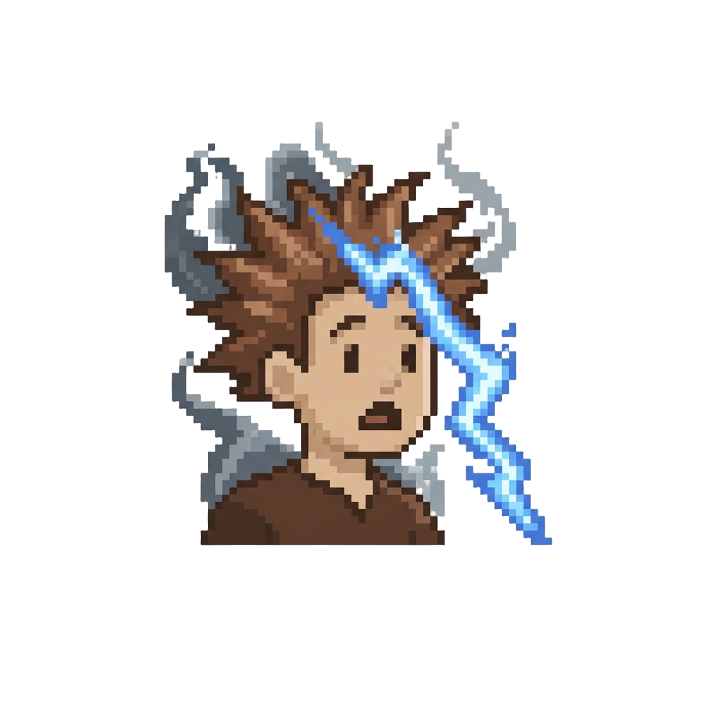 A Blue Lightning Arc Leaving a Smoking, Frizzy-haired Cartoon Outline