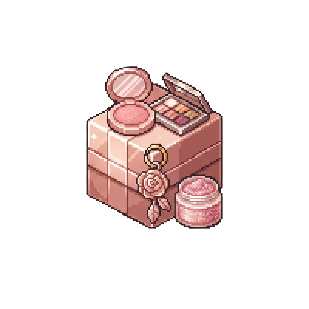 A Rose Gold Skincare Pack with a Shimmering Pink Face Mask, Rose Blush, Metallic Eyeshadow Palette, and a Rose Gold Charm Keychain