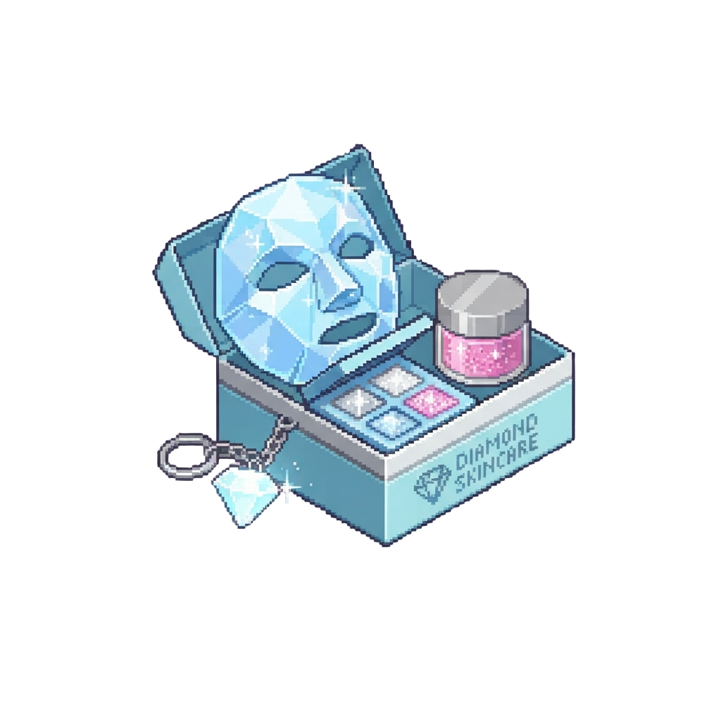 A Diamond Skincare Pack with a Crystalline Face Mask, Glitter Blush, Diamond Eyeshadow Palette, and a Sparkling Diamond Keychain