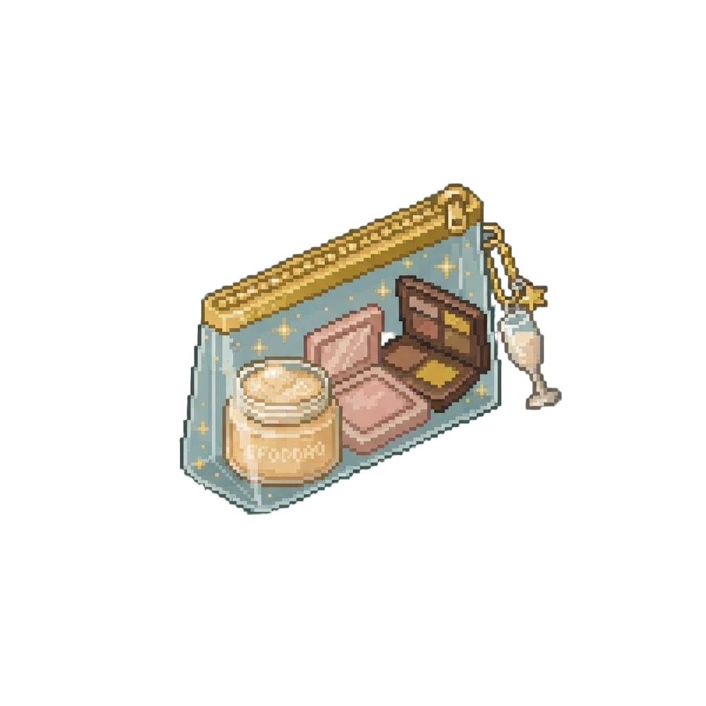 A Champagne Skincare Pack with a Bubbly Champagne Face Mask, Nude Shimmer Blush, Warm Eyeshadow Palette, and a Champagne Glass Keychain