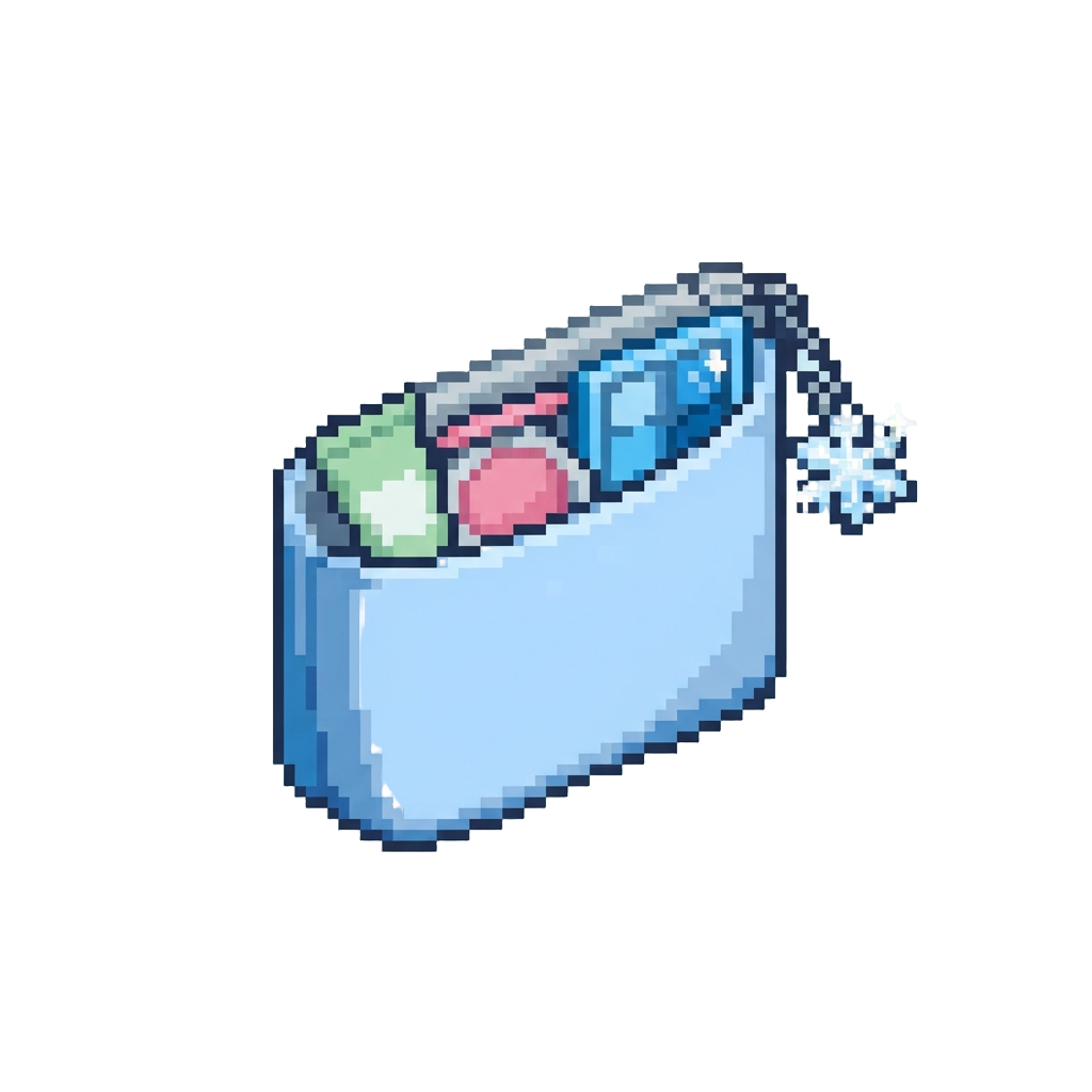 A Snow Skincare Pack with a Frosty Mint Face Mask, Soft Pale Blush, Icy Blue Eyeshadow Palette, and a Snowflake Keychain