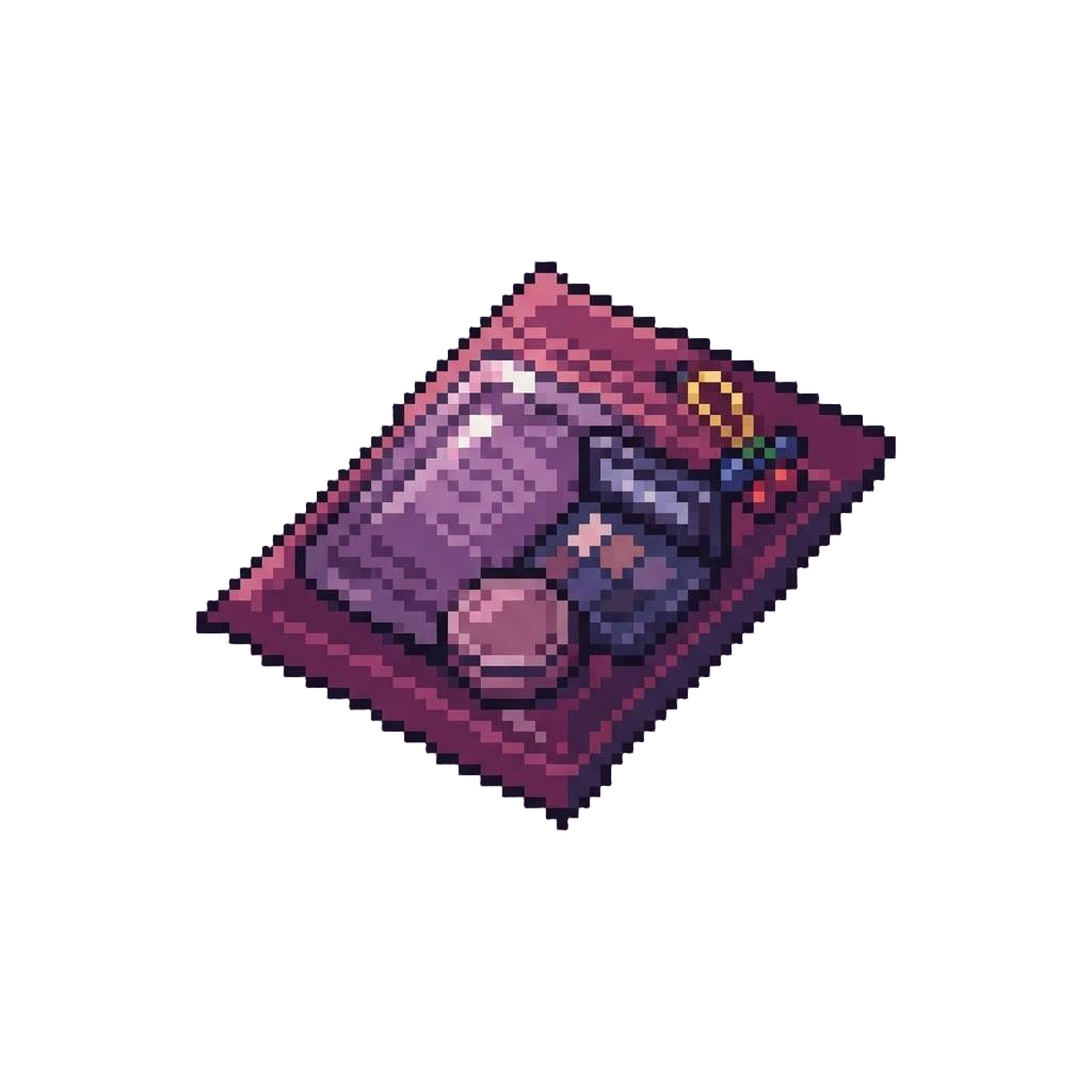 A Sunset Berry Skincare Pack with a Violet Face Mask, Plum Blush, Dusk Eyeshadow Palette, and a Berry Cluster Keychain