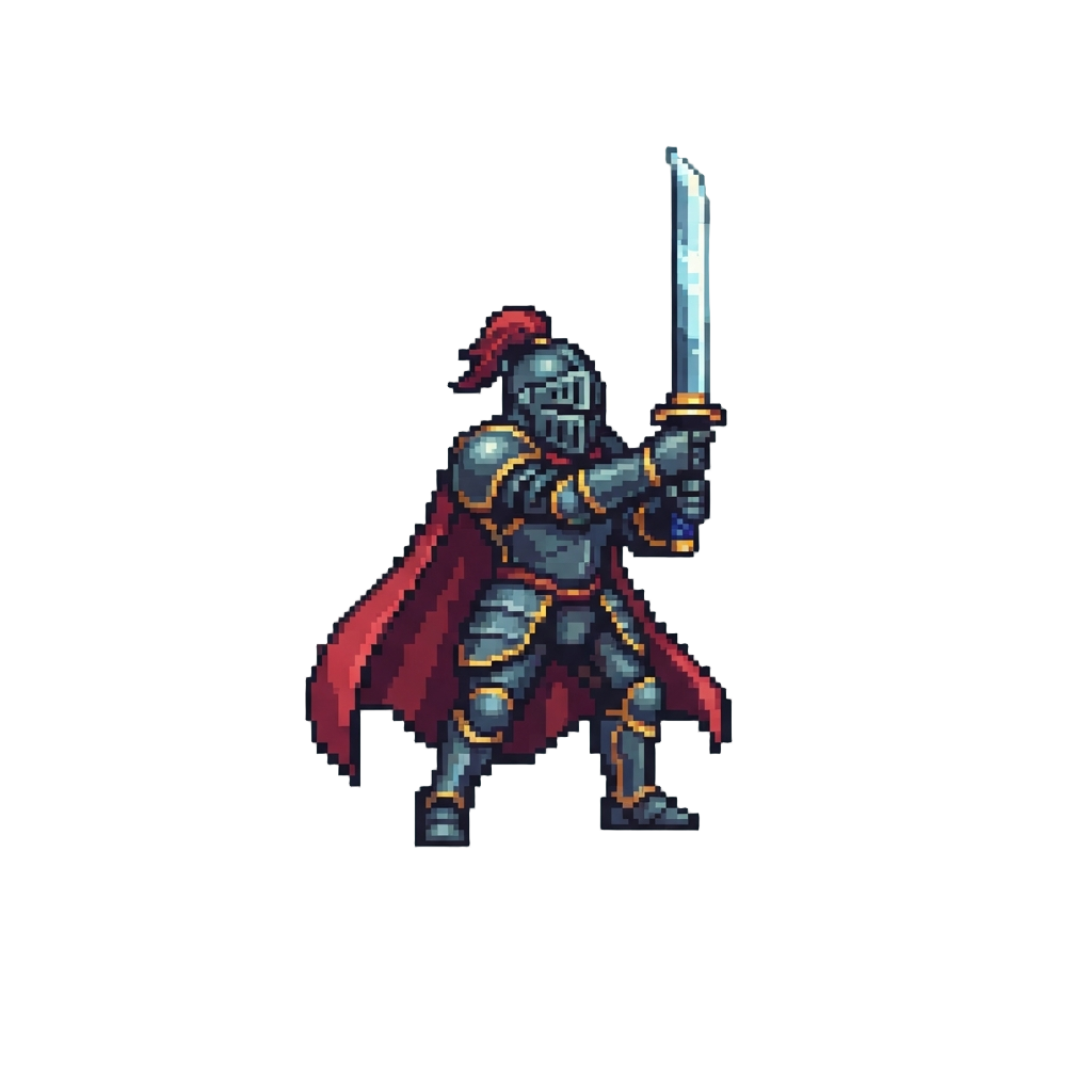 A Fierce Knightly Stance Pointing the Katana Skyward