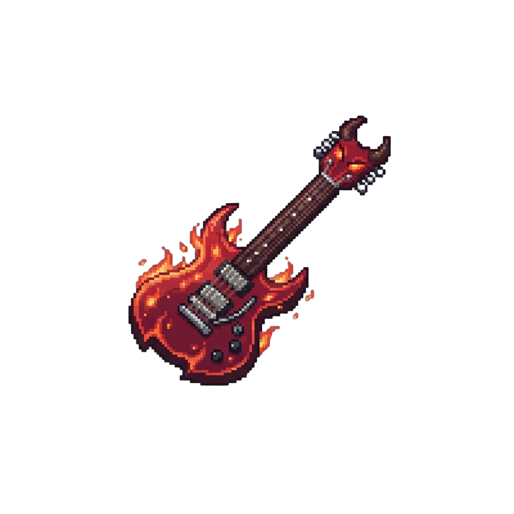 A Glowing Crimson Fiery Electric Guitar with Demon Horns